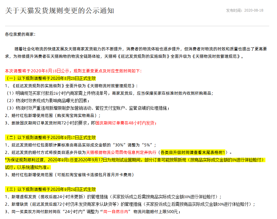 天貓新規(guī)：延遲發(fā)貨、缺貨、虛假發(fā)貨一律要罰